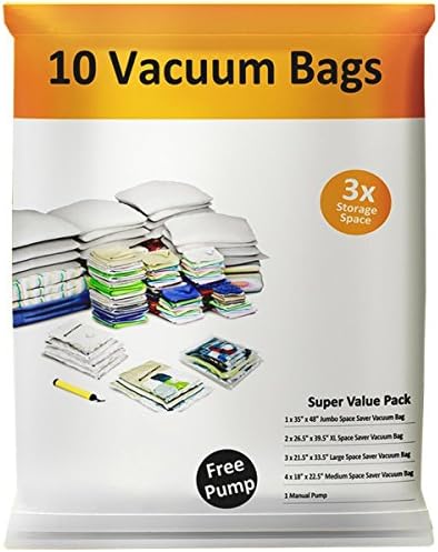 Everyday Home 83-76 Vacuum Storage Bags-Space Saving Air Tight Compression-Shrink Down Closet Clutter, Store and Organize Clothes, Linens, Seasonal Items, 10 Count