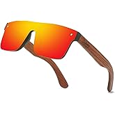 DUBERY Trendy Rimless Wood Sunglasses Polarized Flat Top Sun Glasses with Wooden Temple D219