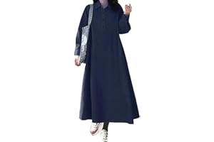 BIVENANT Cotton Linen Shirt Dress for Womens Button Down Maxi Dress Long Sleeve A-line Loose Swing Dress with Pockets