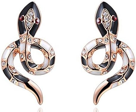 SaySure - Rose/White Gold Plated Crystal Black Snake Stud Earrings