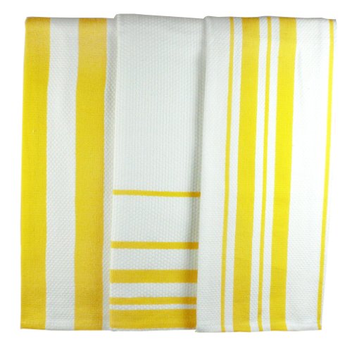 MUkitchen Cotton Striped Dishtowel, Lemon - Set of 3