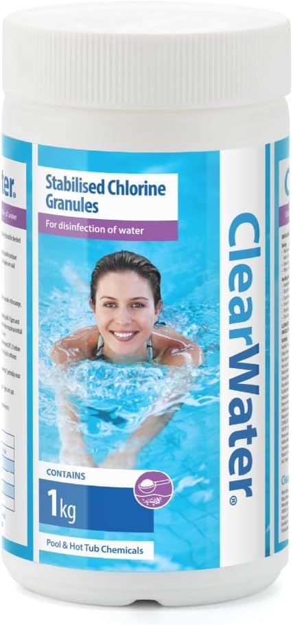 Clearwater Chlorine Granules 1 kg for Pools Hot Tubs Disinfecting Fast Dissolve