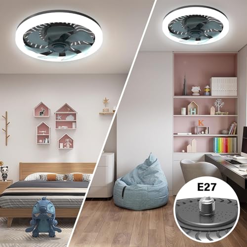 Megaluz LV34W03 ventilador de techo con lampara led 34w, enchufe E27, 10 pulgadas, luz blanca fría, aspas externas, motor silencioso (Control por apagador).