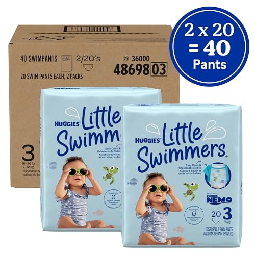 SWIM DIAPERS SIZE 3 (16-26 LBS), HUGGIES LITTLE SWIMMERS DISPOSABLE SWIMMING DIAPERS, 40 CT (PACKAGING MAY VARY)
