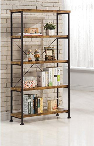 Glavan Small Wood and Metal Open Bookcase Antique Nutmeg and Black