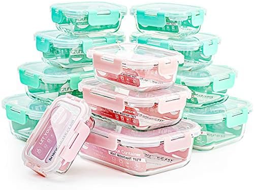 Czumjj ストア ガラス食品準備容器 蓋付き 12個入り ガラススナック収納容器 気密なランチ容器 Bpaフリー 漏れ防止 ガラス製食事保存容器