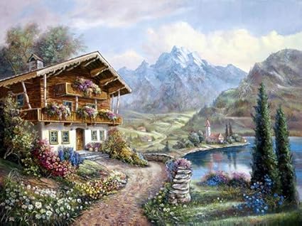 Amazon Com Zamtac Mountain Lakeside Cabins Scenery Embroidery