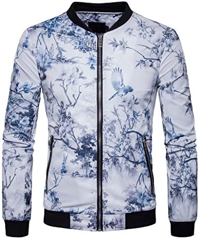 Zobek Men's Slim Fit Floral Print Baseball Bomber Coats Jackets Small