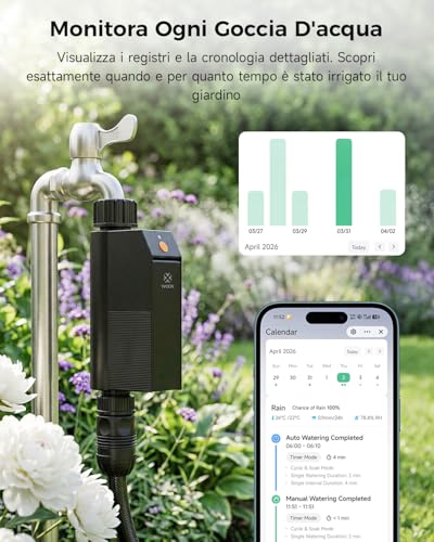 WOOX WiFi Smart Irrigation Programmer, No Hub Required 2.4 GHz Irrigation Timer, App/Voice Control, IP65 Waterproof Automatic Irrigation Control, Rain Delay & Manual