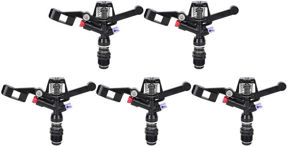 5PCS Garden Impulse Sprinkler Impact Sprinkler Head for Watering Irrigation 3/4in DN20 Male Thread, Black