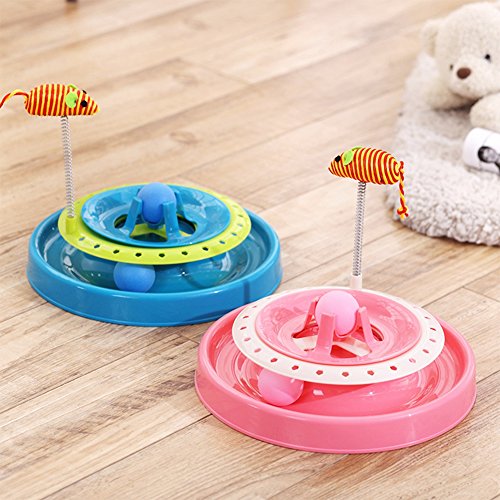 image for AUOON Cat Turntable Scratch Toys with Spring Mouse, Plastic Turbo Trac