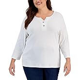 Karen Scott Womens Plus Cotton Toggle Button Neck Blouse