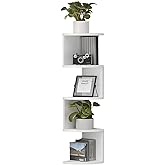 Modern Corner Wall Shelf, White 5-Tier Floating Storage Rack, Triangle Bookshelf Display Stand for Plants Books,
