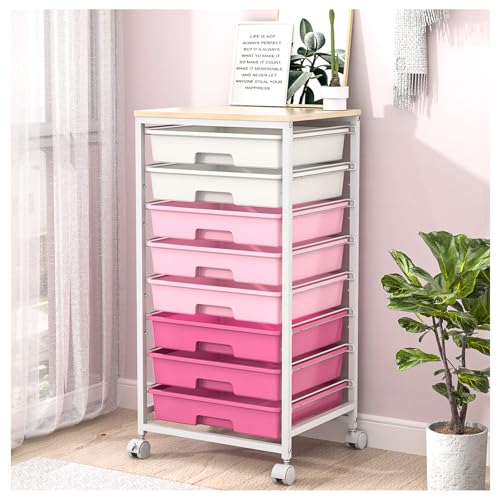 SYKIARIOL rolling cart with 8 drawers