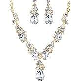 Secret for Longevity GOLD Tone Antique Style Art Deco Clear Imitation Diamond Rhinestone Statement Wedding Bridal Prom Chunky Statement Earrings Necklace Gift Set