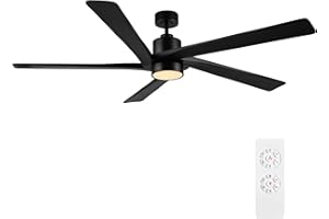 WINGBO 64" DC Ceiling Fan with Lights, 5 Reversible Solid Wood Blades, 6-Speed Noiseless DC Motor, Matte Black Finish Ceiling Fan with Remote, Black
