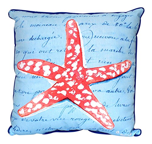 Betsy Drake Coral Starfish Blue 18-inch Indoor/Outdoor Pillow