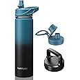 RUBYFLASK 24oz Insulated Water Bottle with Straw, Stainless Steel Metal Vacuum Water Flask, Large Thermos Water bottle with Leakproof 3 Lids for Travel, Camping, Gym Sports Indigo Black
