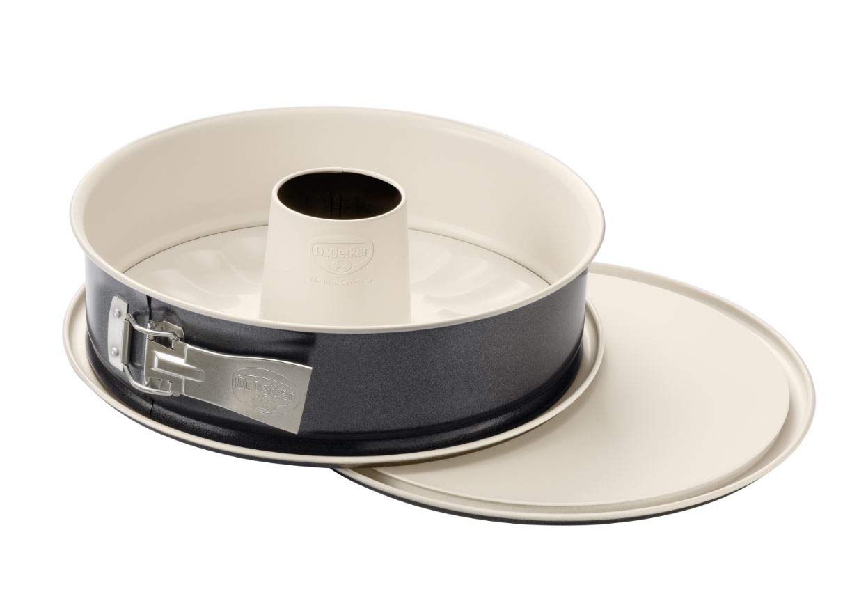 Dr Oetker springform pan with flat and tube base Ø 26 cm BACK-TREND, cake pan with 2 bases, steel baking pan with ceramic-reinforced non-stick coating (color: cream/anthracite), quantity: 1 piece