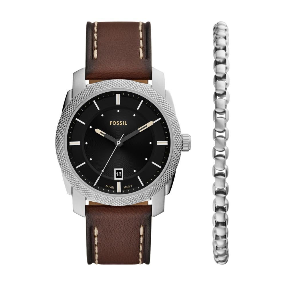 Fossil Men's Machine Three-Hand Date Brown Leather Watch and Bracelet Set, 42MM Image