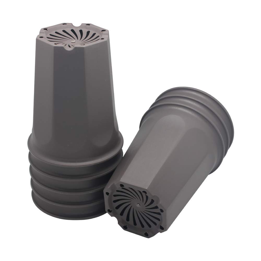 BangQiao 8 Pack 6.10 Inch Plastic Deep Nursery and Seedling Pots, Round Transplant Seed Starter Planter, Gray Color