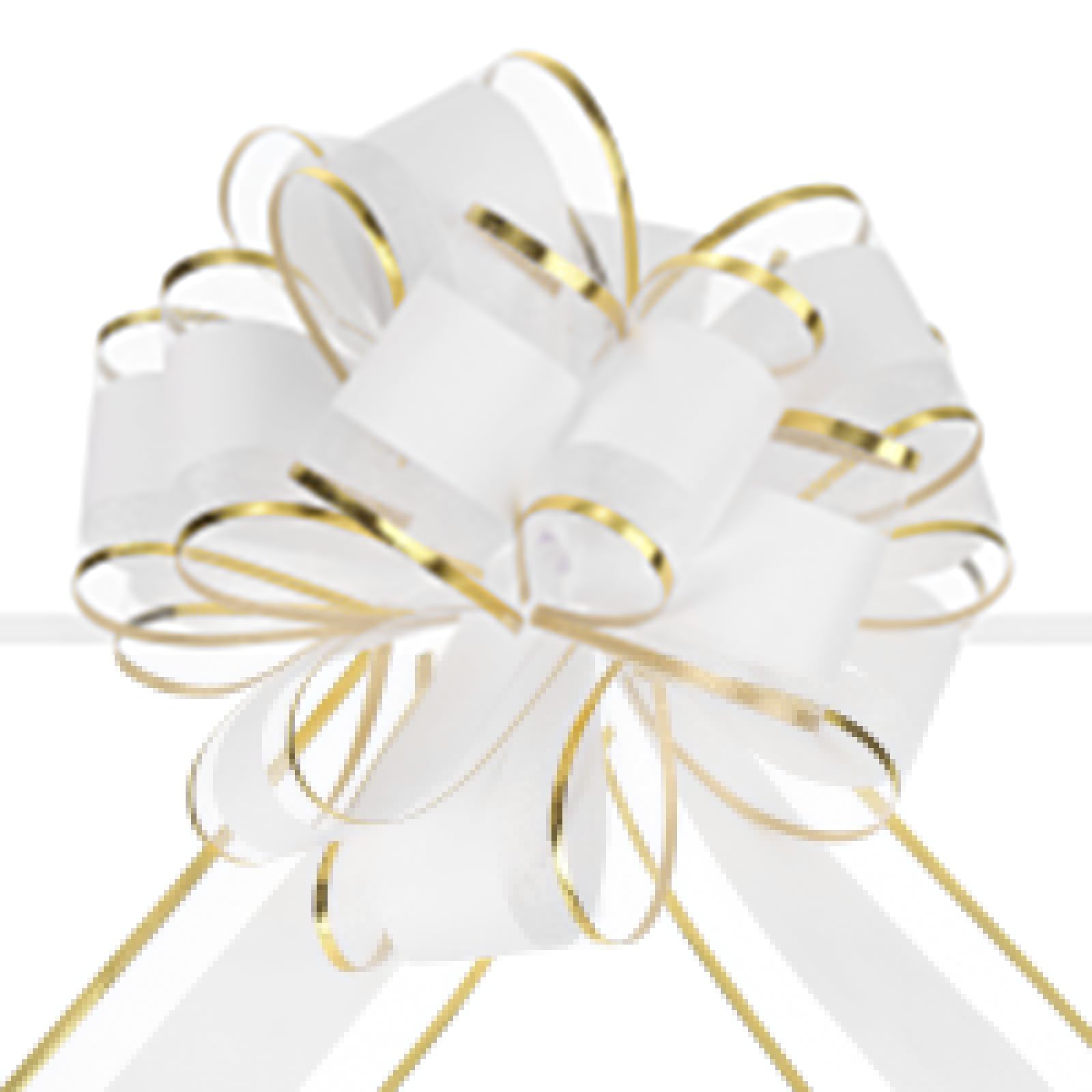 Unifizz 10pcs 6 Inch White Pull Bows with Gold Edge Ribbon Large Gift Bows for Valentine's Day Xmas Holiday Decoration Baskets Gift Wrapping