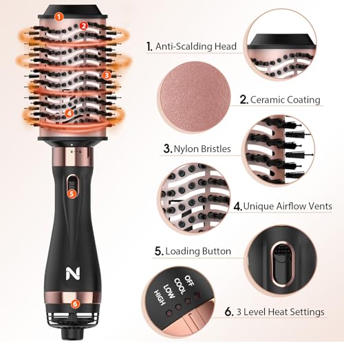 Natrial Hair Dryer Brush Blow Dryer Brush in One Hot Air Paddle Brush for Drying and Straightening, Volumizer Multi-Styler Smooth Curls for All Hair Types, Frizz-Free Blowout Brush for Salon Quality