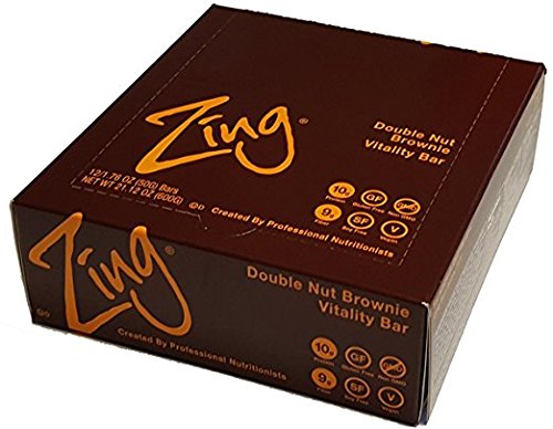 Zing Nutrition Bar, Double Nut Brownie, (Pack of 12), Non-GMO Snack Bar for Optimum Energy, Gluten & Soy Free, Vegan, Plant-Based Protein