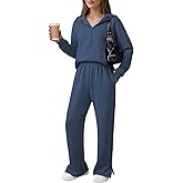 Pink Queen Women's 2 Piece Lounge Sets Half Zip Hooded Sweatshirt and Wide Leg Sweatpants Sweatsuit Tracksuit Matching Set