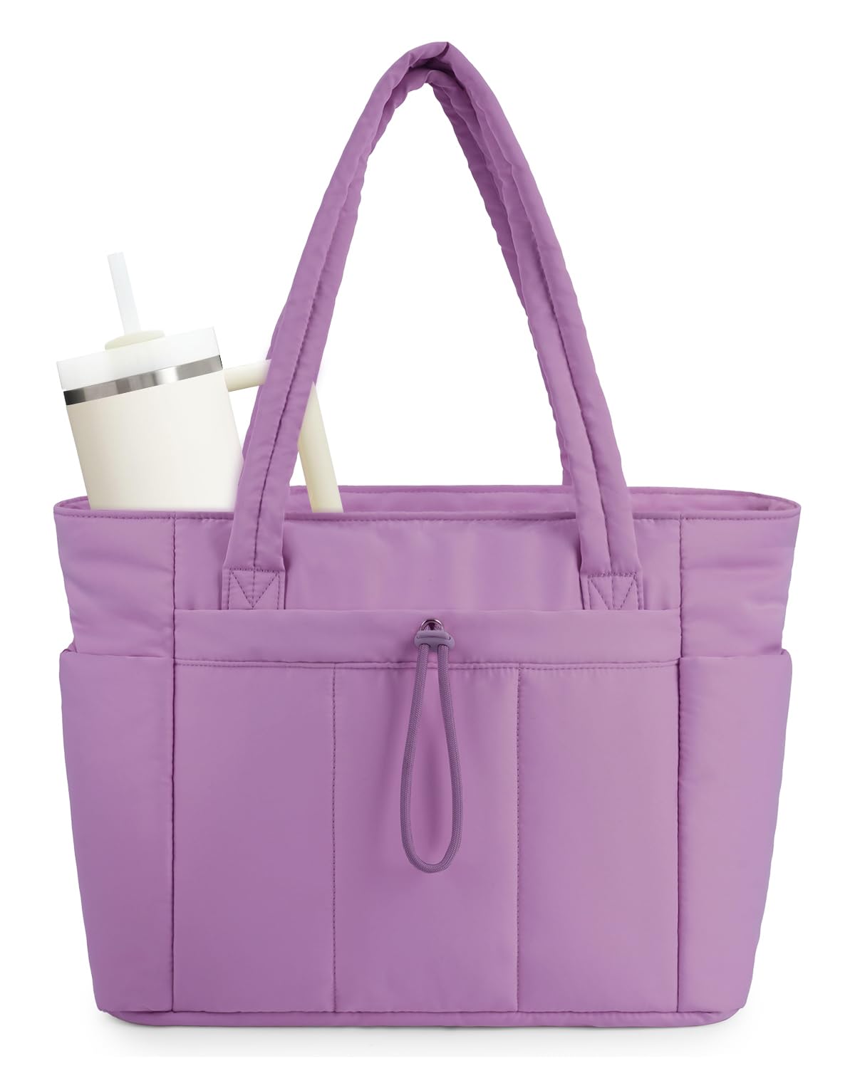 Wandering Nature Puffer Tote Bag with Cup Holder for 40 oz Tumbler & Laptop Compartment & Trolley Sleeve for Travel, Work, Nurse, Women Image