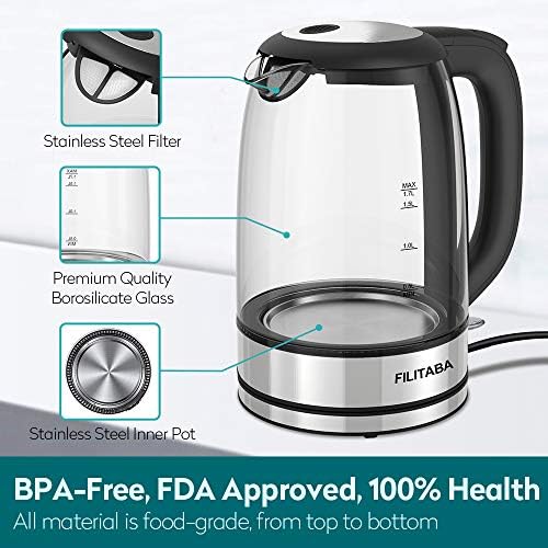 Bouilloire Électrique en Cristal, Bouilloire Électrique 1,7 L avec LED, Bouilloire Sans BPA avec Arrêt Automatique et Protection contre l'ébullition, Bouilloire de Chauffage Rapide