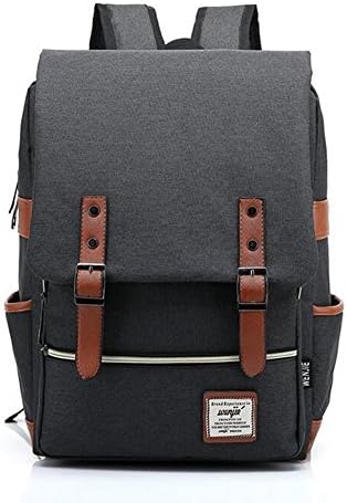 Vintage Canvas Backpack - Lightweight Canvas Laptop Outdoor Backpack, Travel Backpack with Laptop Sleeve, College Schoolbag with Side Pockets Canvas Rucksack Daypack for School Working Hiking Black
