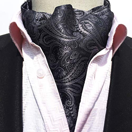 MENDENG Mens Black Grey Paisley Woven Silk Cravat Necktie Scarf Formal Ascot Tie