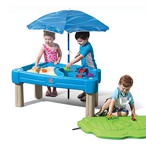 Step2 Cascading Cove with Umbrella, Kids Sand and Water Activity Sensory Table, 6 Piece Accessory Kit, Toddler Summer Outdoor Toys, 2 – 10 Years Old