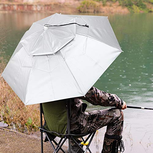 Heitune Große Doppel Faltbare Regenschirm-Hut Breathable Anti-UV-Regen-Kappe for Outdoor Angeln (95cm / 37.4in) – Bild 6