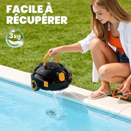 Robot Nettoyeur de Piscine sans Fil | Aspirateur de Piscine Automatique, 120 Min d'autonomie, Auto-Stationnement & Ultra Léger | Robot pour Piscine Hors-Sol ou Enterrée à Fond Plat jusqu'à 110 m²(n)