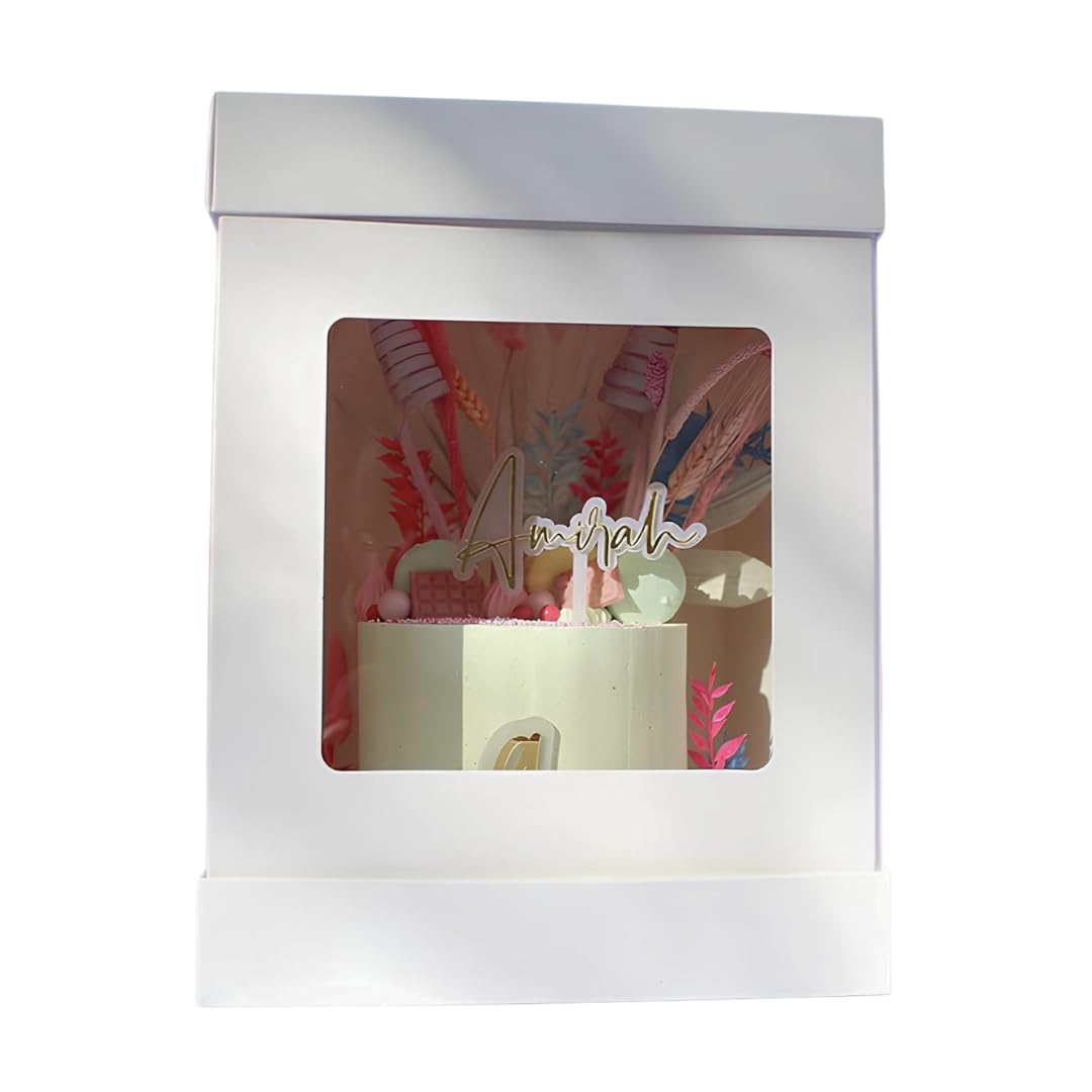 Olbaa 14" tall cake box. viewing window. Strong and sturdy for cake transport and presentation. 5 pack (10" wide White)