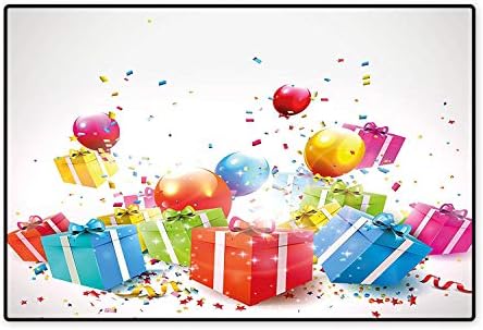 Printed Floor Rugs Surprise Boxes with Bow Ties Confetti Rain Balloons Celebratory Set Up Color Bath mat Non Slip Absorbent 5'8" x8'5