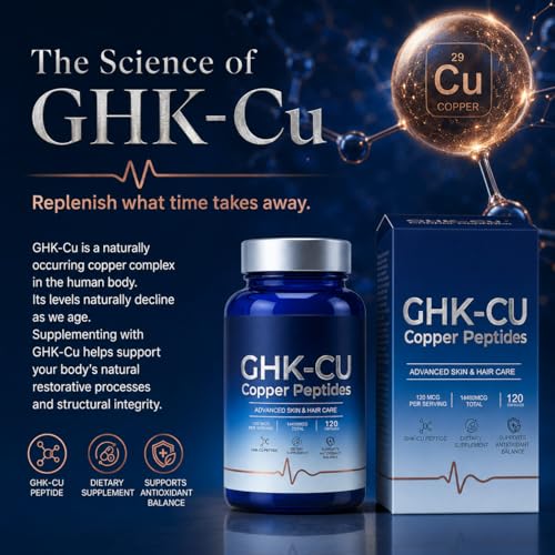 GHK-Cu Copper Peptide Supplement, Copper Supplement, Serving Daily Nutritional Support for Skin and Hair Care for Adults, 120 Capsules