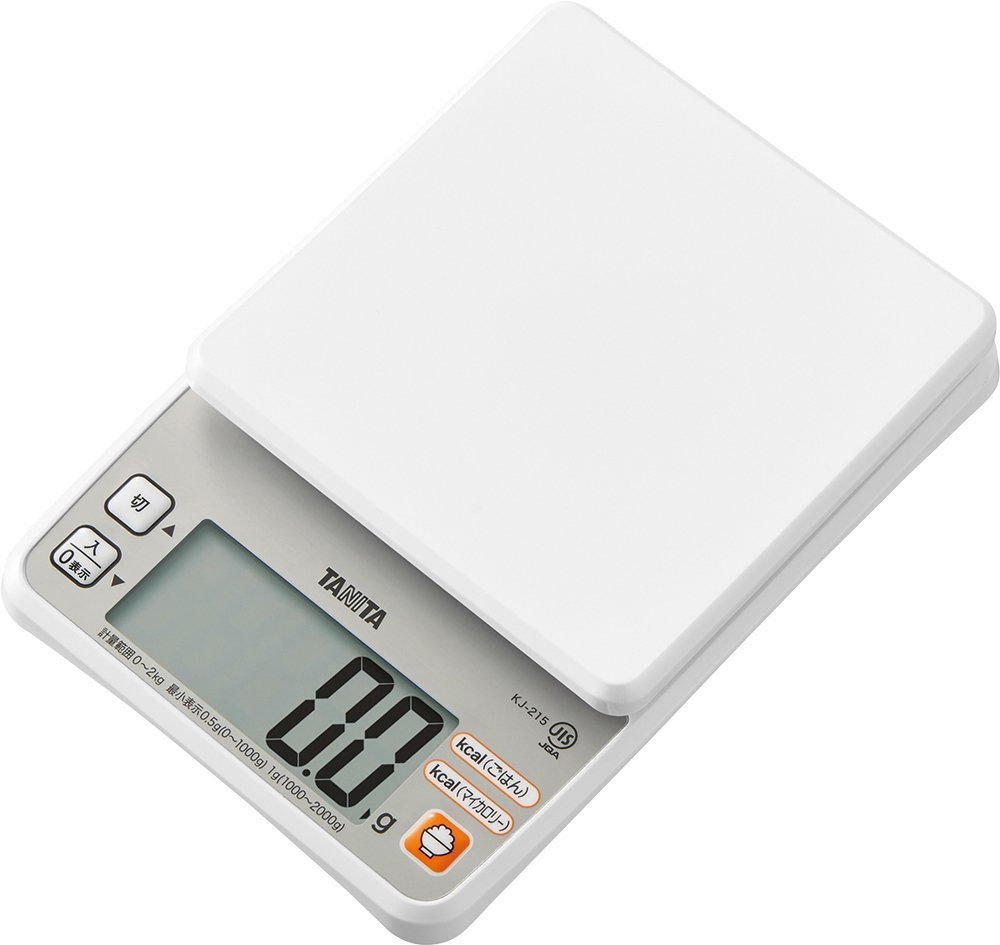 Tanita KJ-215 WH Cooking Scale, Can Measure Calories in Rice, 0.5 g Units, Up to 4.4 lbs (2 kg), White, Kitchen Scale, Cooking, Digital