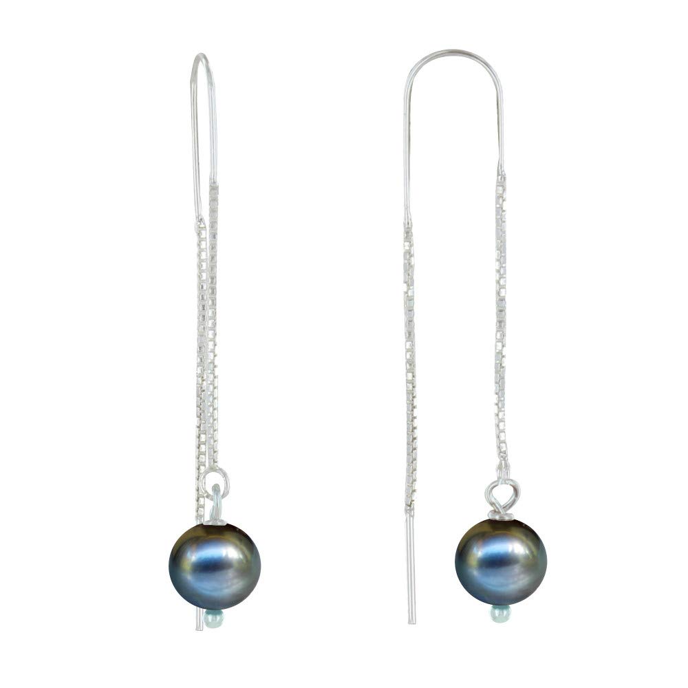 LES POULETTES BIJOUX - Sterling Silver 925 Chain Earrings and Cultured Pearl - Black