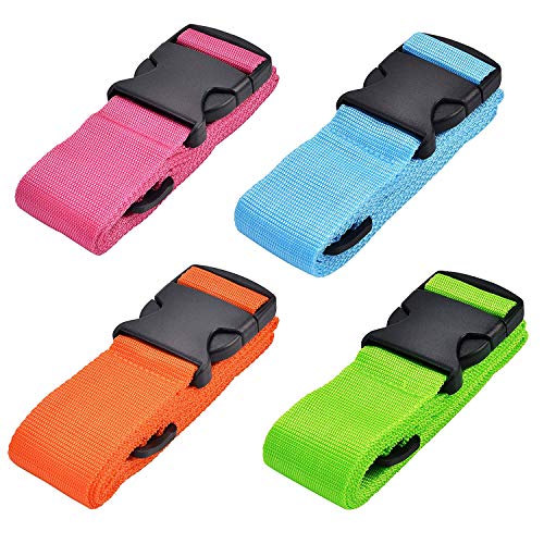WeTest 4-Pack Adjustable Luggage Straps with ID Label, Suitcase Belts for Travel, 75 Inch, Colorful