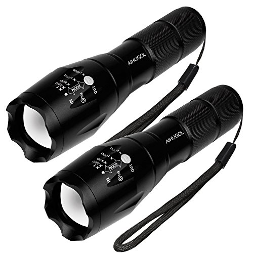 [2 PACK] LED Tactical Flashlight - Zoomable, 5 Modes, Water Resistant, Handheld Light - Best Camping, Outdoor, Emergency, Everyday Flashlights (Black)