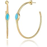 Turquoise Hoop Gold Earrings - Marquise Shape Turquoise Stone Gold Waterproof - Lightweight, Hypoallergenic, Boho Chic Designer Earrings for Everyday Wear -Elegant Minimal Light Weight