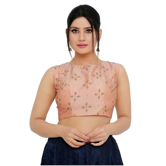 Women's Cotton Silk Padded Back Open Hooks Sleeveless Saree Blouse (X-794.NS)