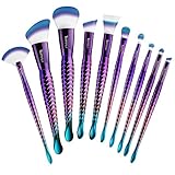 Terresa Mermaid Makeup Brushes Set, Face Foundation Blush Contour Fan Brush for Liquid Powder Makeup, Eyebrow Eyeshadow Lip Brush, Gradient Handle, Soft Dense Synthetic Bristle, 10pcs