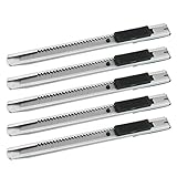 Owfeel Pack of 5 Pcs Deluxe Quality 9mm Slim Stainless Steel Auto-lock Snap Off Blade Utility Knife Box Cutters Silver