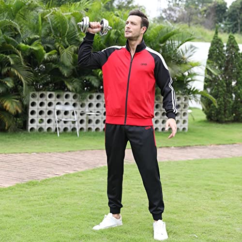 Men\'s Activewear 2 Pieces Ful Zip Tracksuits Sets Patchwork Sweat Suit Red Small