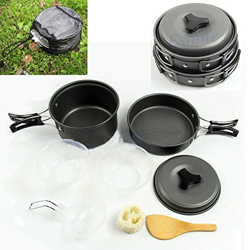HOT 8Pcs/ Set Portable Outdoor Cooking Camping Hiking Cookware Picnic Bowl Pot Pan