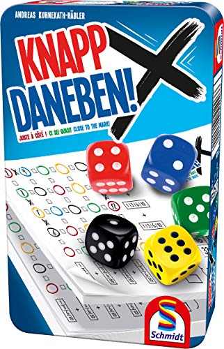 Schmidt Spiele 51426 Knapp Daneben, Würfelspiel in der Metalldose, Bunt